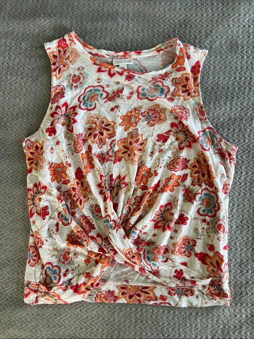 J. Jill Love Linen Floral Twist-Front Sleeveless Tank Top Size Small 100% Linen